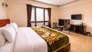 a hotel room with a bed and a television at Sumitel Sonam Lachung in Lachung