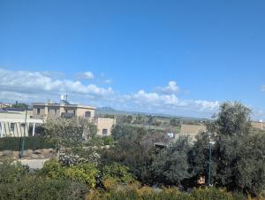 a view of a building with trees in the foreground at הבית הכחול in Haspin
