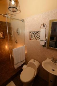 a bathroom with a toilet and a sink and a shower at Hotel Prado 34 West in Bucaramanga +25 photos