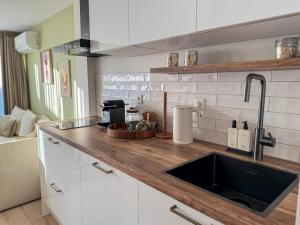 a kitchen with a counter top with a sink at Huisje Sille - Private studio in Volendam in Volendam