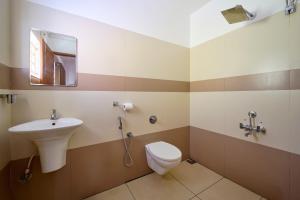 a bathroom with a sink and a toilet and a mirror at BHRS Residency in Munnar +30 photos