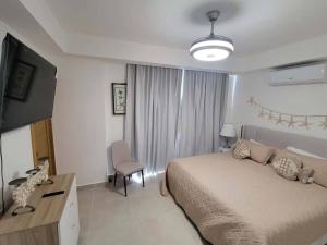 a bedroom with a bed and a television in it at Damani Modern Pool Villa Escape in Punta Cana +12 photos