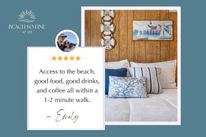 a picture of a bedroom with a bed and a sign at Beachfront Pet Friendly Sleeps 15 and BBQ in York