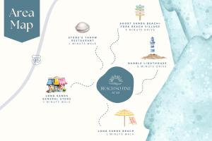 a map of the areamap with a lighthouse at Beachfront Pet Friendly Sleeps 15 and BBQ in York