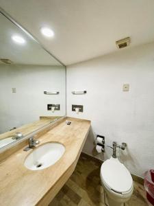 a bathroom with a sink and a toilet and a mirror at Arroyo Express in Zacatecas