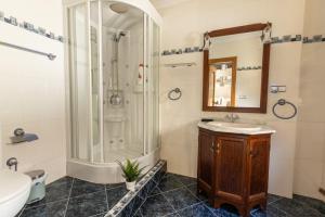 a bathroom with a shower and a sink at La casona de la alberca in La Alberca +11 photos