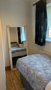a bedroom with a mirror and a bed in it at 83 Clonmullion Athy county Kildare in Athy