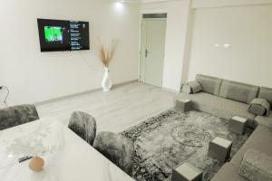 a living room with a couch and a tv at HD Residential Apartment , Bole Dembel in Addis Ababa
