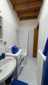 a bathroom with a washing machine and a sink at La casetta in Cesano Maderno