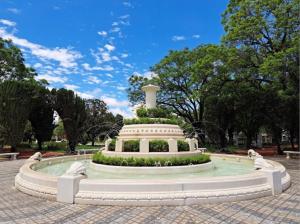 a fountain in the middle of a park at Espacios Plaza VM in Villa María