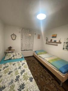 two twin beds in a room with at Apartment Krkonošská in Tanvald