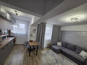 a living room with a couch and a table at NGR Residence in Ploieşti