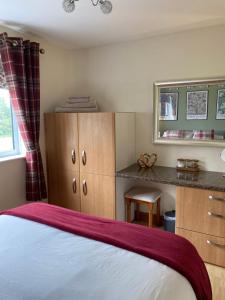 a bedroom with a bed and a desk at Rosehill annexe in Knighton