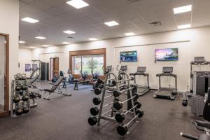 a gym with several treadmills and weights at Desert Dream in St. George