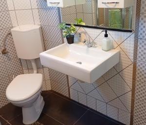a bathroom with a toilet and a sink at Harmony Apartment in Strumica +7 photos