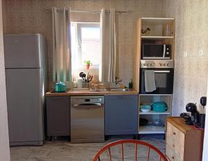 a kitchen with a refrigerator and a sink at Harmony Apartment in Strumica