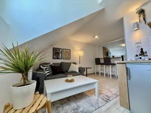 a living room with a couch and a table at Studio du Vieux Marché in Romorantin