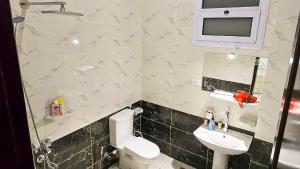 a small bathroom with a toilet and a sink at Amenirdis Villa in Al Qurnah +44 photos