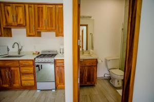 a kitchen with a stove and a sink and a toilet at Sanpanchobungalows in San Francisco +10 photos