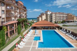 an aerial view of a hotel with a swimming pool at South Beach Hotel - New Management and Free Beach Access in Tsarevo