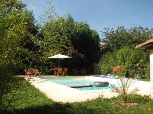 a swimming pool with an umbrella in a yard at Gîte les Peyrets in Montech +4 photos