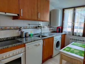 a kitchen with a sink and a washing machine at Apartamento Asueto Ordesa in Broto +22 photos