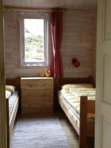 1 Schlafzimmer mit 2 Einzelbetten und einem Fenster in der Unterkunft Hagland Lille in Hagland