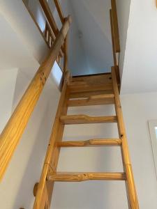 a wooden ladder in a room with a ceiling at Fehmarn 17-5 in Fehmarn