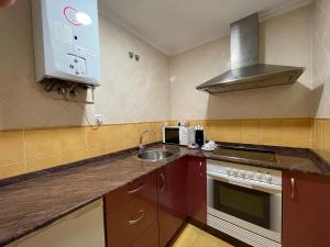 a small kitchen with a sink and a microwave at Aparthotel Arenteiro in Carballino