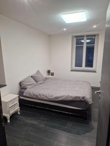 a bedroom with a bed and a window at appartement Morteau in Morteau