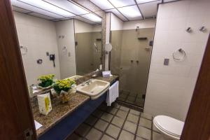 La salle de bains est pourvue d'un lavabo, de toilettes et d'un miroir. dans l'établissement Fiesta Bahia Hotel, à Salvador