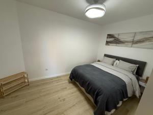 a bedroom with a bed and a painting on the wall at Independent Apartment At Villa Noelia Benalmádena With Private Pool, Garden & Parking in Benalmádena +34 photos