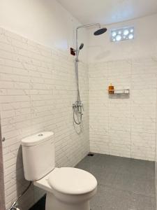 a bathroom with a toilet and a shower at Lagoluxe in Gretek
