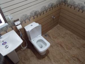 a bathroom with a white toilet and a sink at Ella Field Side View Rooms & Cafe in Demodera +10 photos