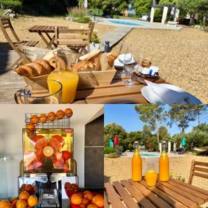 a collage of pictures of a table with oranges and juice at CARPE DIEM Résidence Hôtelière in Lorgues