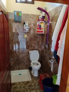 a bathroom with a toilet and a shower at Sidi boulfdyl in Tiznit +6 photos