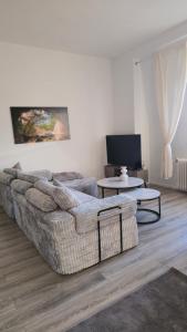 a living room with a couch and a table at Altstadtnähe Sauna-Infrarot 2 Schlafzimmer in Koblenz
