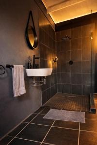 a bathroom with a sink and a shower at Gallo Vista B & B in Gillitts-Emberton