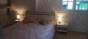 a bedroom with a bed with two lamps on it at L'HIBISCUS de l'Audière in Malaunay