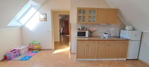 a kitchen with a refrigerator and a microwave at Villa Maria in Egerszalók