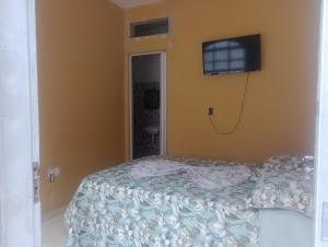 a bedroom with a bed and a tv on the wall at Recanto do MIMI in Bertioga +17 photos