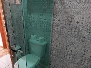 a bathroom with a green toilet and a glass shower at Belvedere das Estrelas in Lençóis