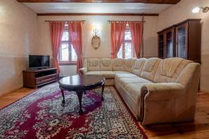 a living room with a couch and a table at Palac Kursko Agroturystik in Kursko