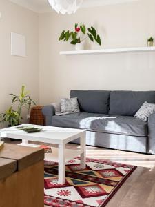 a living room with a couch and a coffee table at Sigulda center apartments in Sigulda