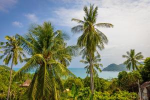 a group of palm trees in front of the ocean at Villa Vadee - Entire Private Villa, 4 Bedrooms, Large Swimming Pool, Ocean View in Thong Nai Pan Noi