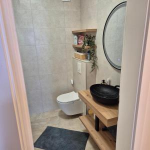a bathroom with a sink and a toilet at Aura Apartment FREE PARKING in Brčko +9 photos