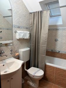 a bathroom with a toilet and a sink and a shower at Guest house Royal in Čakovec +22 photos
