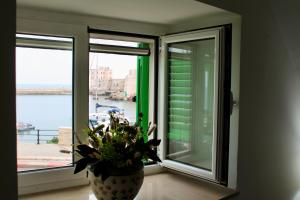 a vase with a plant sitting on a window sill at A Casa Di Giulia - Appartamento sul Lungomare - Giovinazzo in Giovinazzo