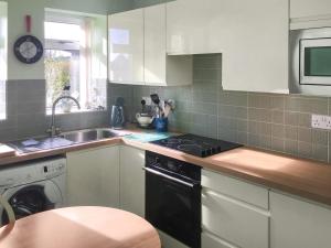 a kitchen with a sink and a stove top oven at Hazeldene in Bishopston
