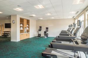 a gym with rows of treadmills and exercise machines at SpringHill Suites by Marriott Canfield in Canfield